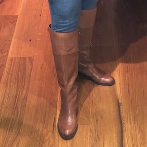 Camel color tall riding boots. Leather